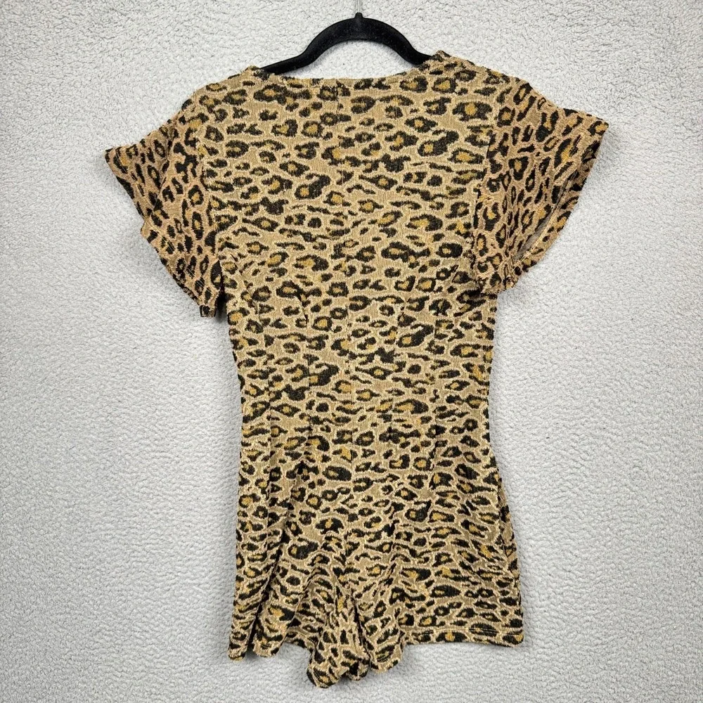 Free People Romper Women XS Brown Leopard Cheetah Print Jumpsuit Terrycloth Boho - Picture 4 of 14